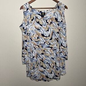 Jm Collection Women cold-shoulder cutouts Knit Tunic Top 3/4 Sleeve Large